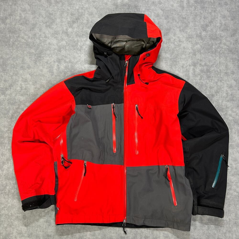 2010s TREW Gear Ski Snowboard Jacket Red Black Grey Colorblock Waterproof Mens L